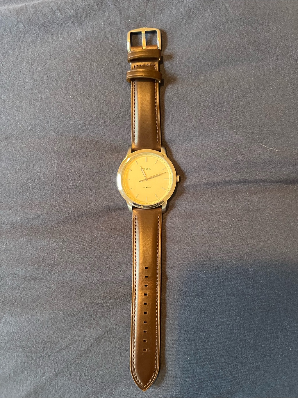 Fossil Silver Dial Watch With Brown Leather Strap